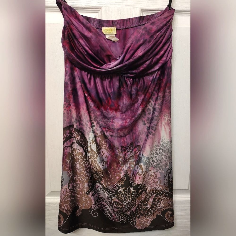 April USA Purple Strapless Dress Size L Dark Romantic Fairygoth Floral Feminine